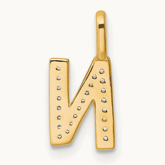 Diamond Letter N Initial Pendant, 14K Gold