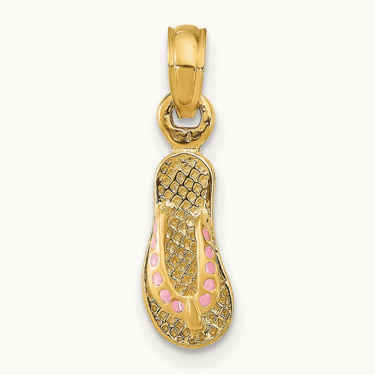 3D W/ Pink Enamel Single Flip-Flop Charm, 14K