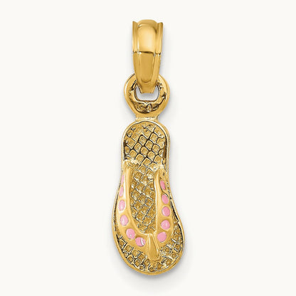 3D W/ Pink Enamel Single Flip-Flop Charm, 14K
