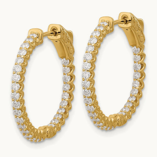 1.12ct. 56- In/Out Hoop w/ Safety Clasp Diamond Earrings, 1.7mm, 14K