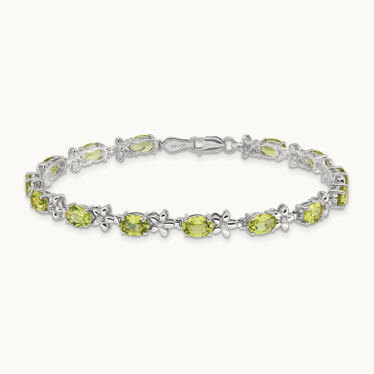 Floral Diamond and Peridot Bracelet — 14K White Gold