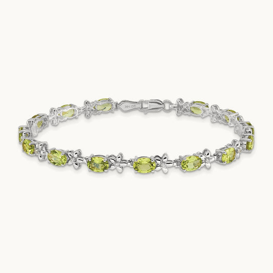 Floral Diamond and Peridot Bracelet — 14K White Gold