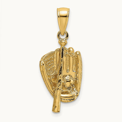 3-D Polished Baseball Glove, Bat and Ball Charm, 14K