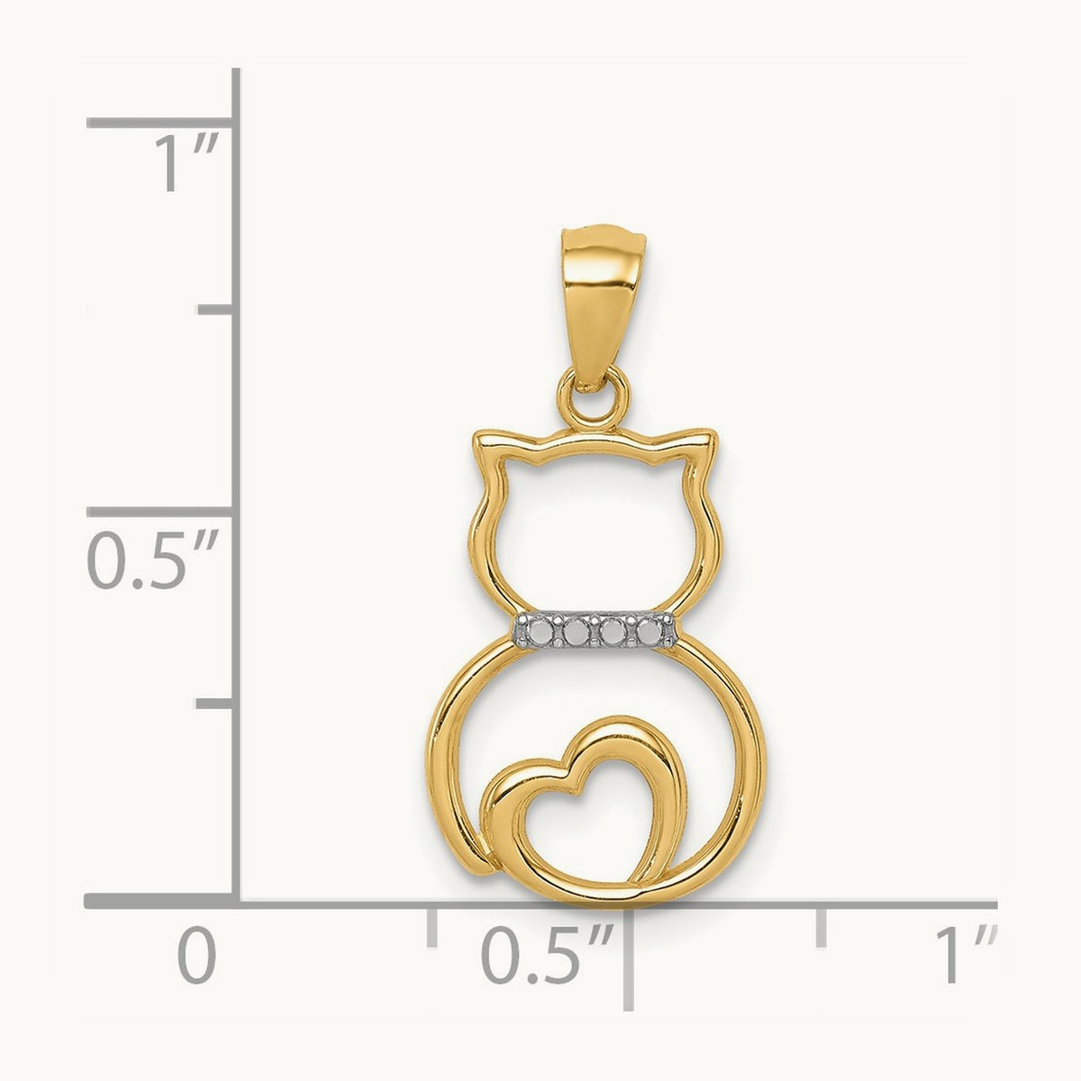 Rhodium Diamond-cut Sitting Cat Pendant, 14K White