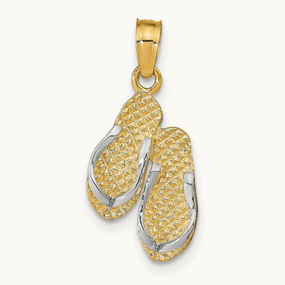 w/Rhodium 3D HAWAII Double Flip-Flop Pendant, 14K