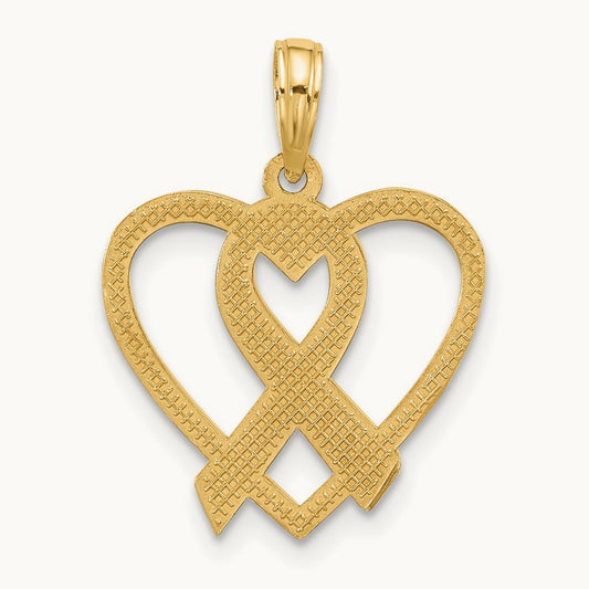 Polished Awareness Ribbon and Heart Charm, 14K