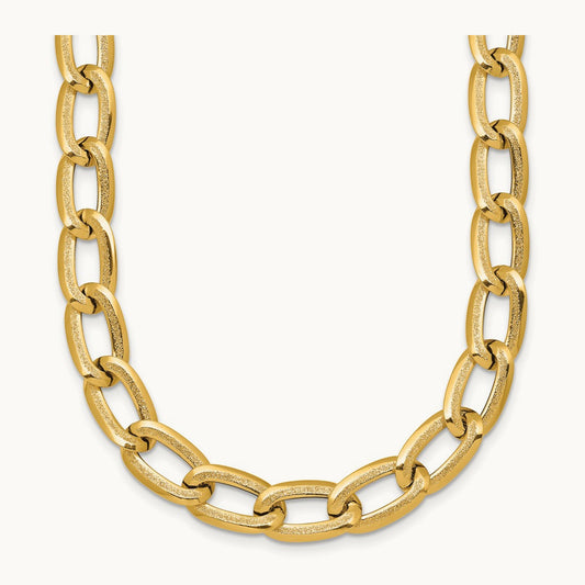 Polished And Textured Long Curb 18in Necklace, 14K