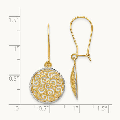 Filigree Dangle Earrings, 14K Two-tone — Leslie's