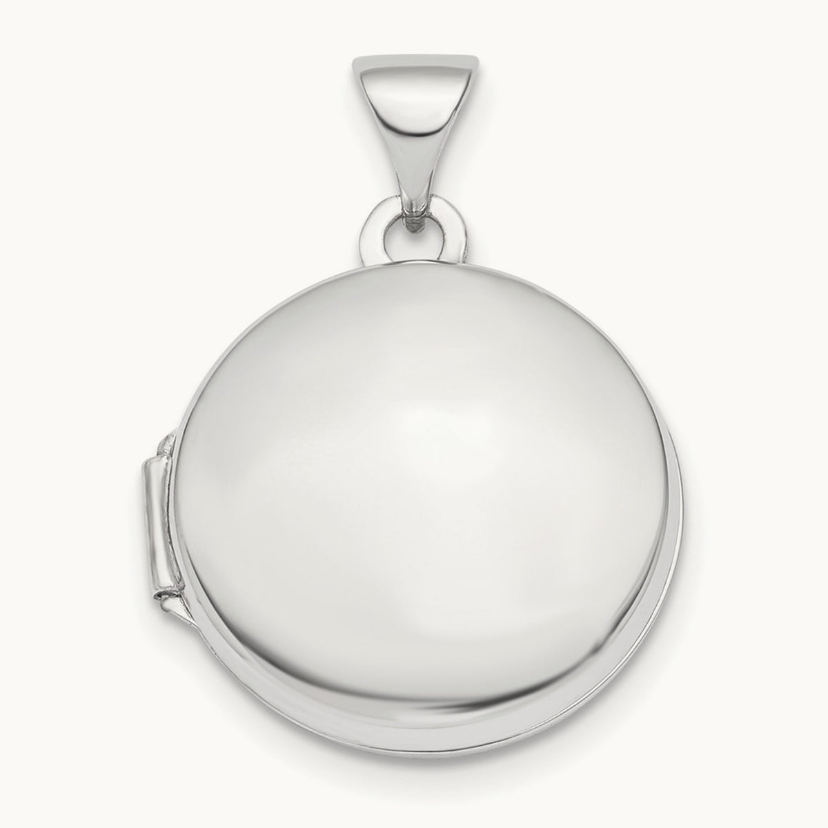 Polished Domed Round Locket — 14K White Gold, 16mm