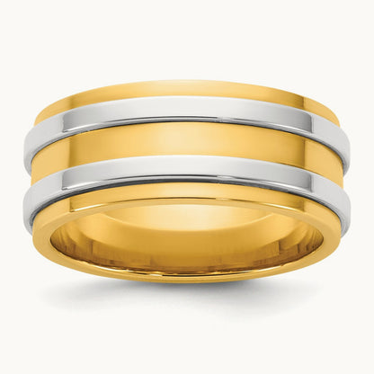 Y/W Double Banded Wedding Band, 8mm, 14K Two-tone