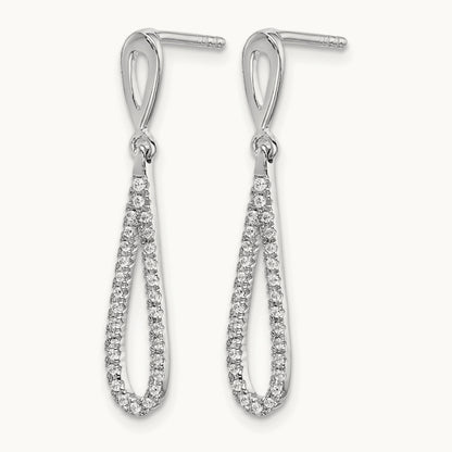 Polished Diamond Teardrop Dangle Post Earrings, 14K White Gold