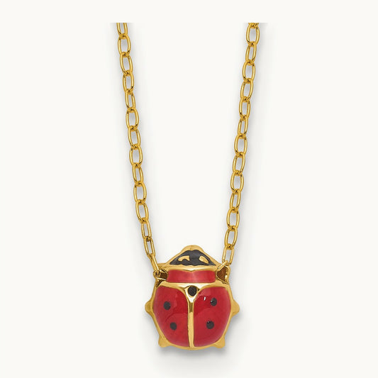 Enameled Ladybug 17in with 1in ext. Necklace, 14K