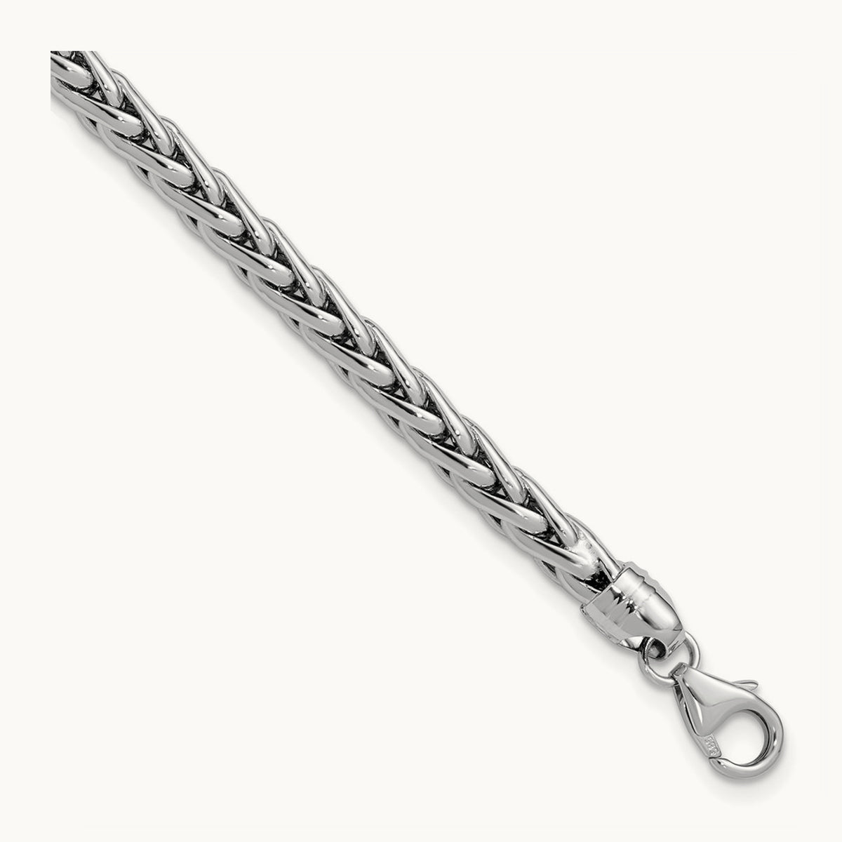 Polished 8.25in Wheat Chain Bracelet, 14K White