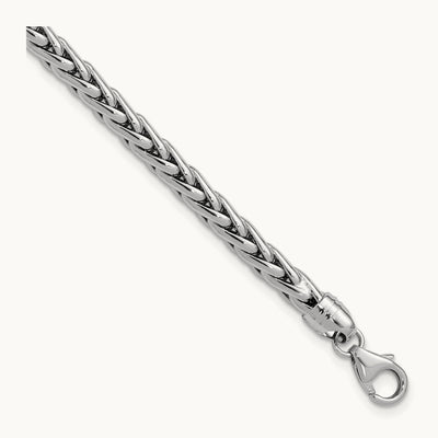 Polished 8.25in Wheat Chain Bracelet, 14K White