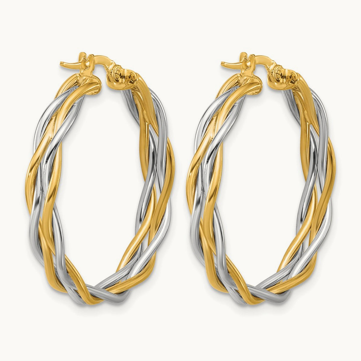 Polished Twisted Round Hoop Earrings with Rhodium — 30mm