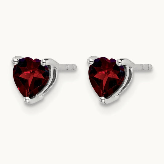 Heart Garnet Earrings, 14K White Gold