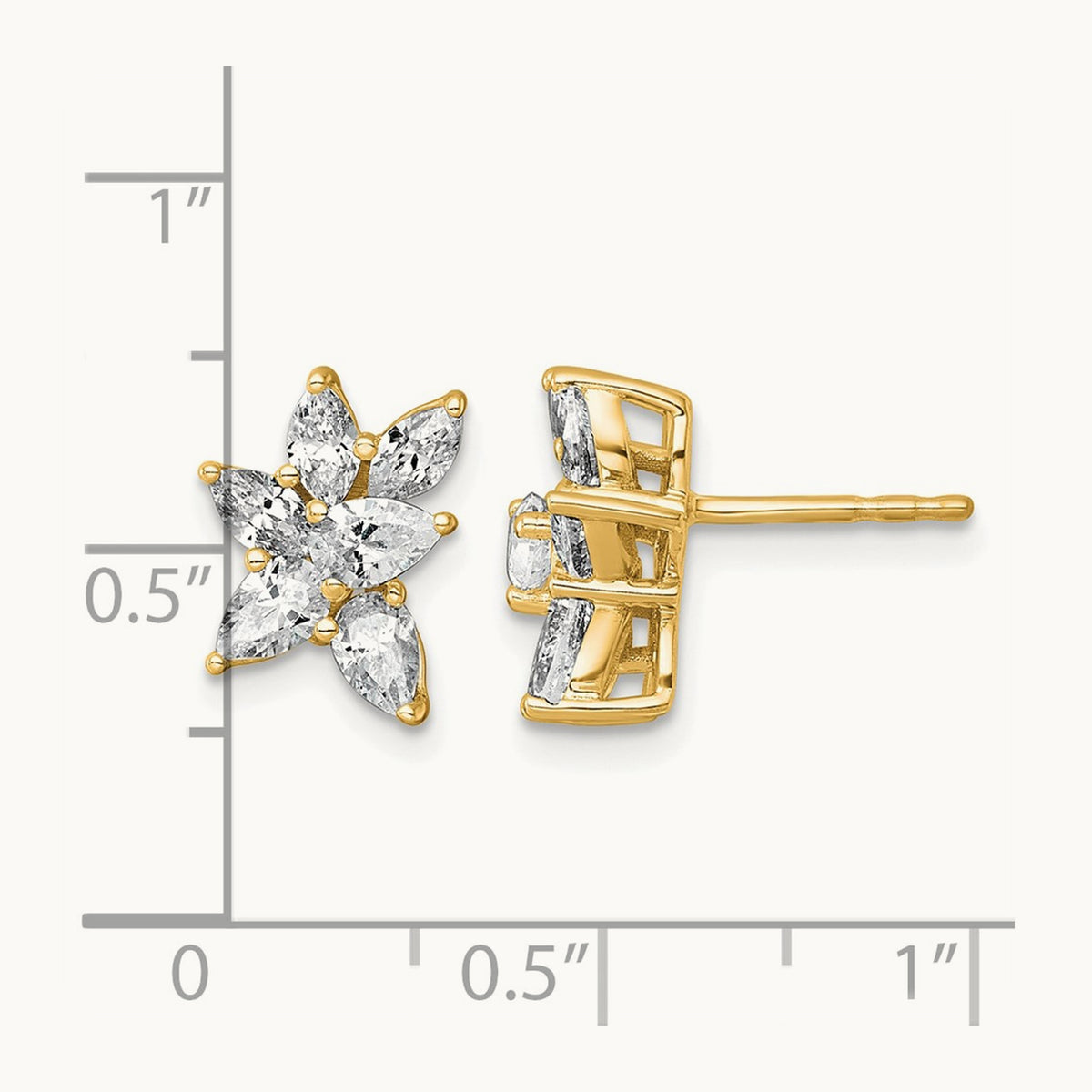 Pear & Marquise Cluster Post Earrings, 1.50 ct tw Lab-Grown Diamond — 14K Yellow Gold