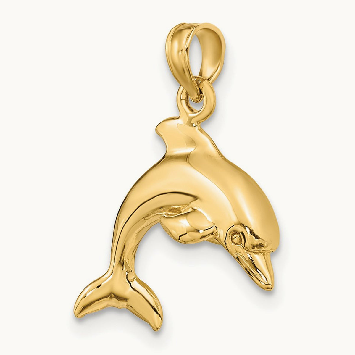 3-D Dolphin Jumping Charm — 14K Yellow Gold