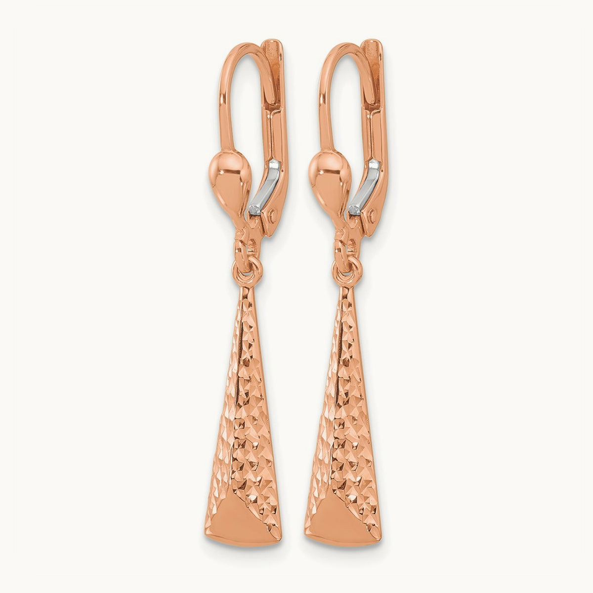 Polished/Diamond-cut Dangle Leverback Earrings — 14K Rose Gold