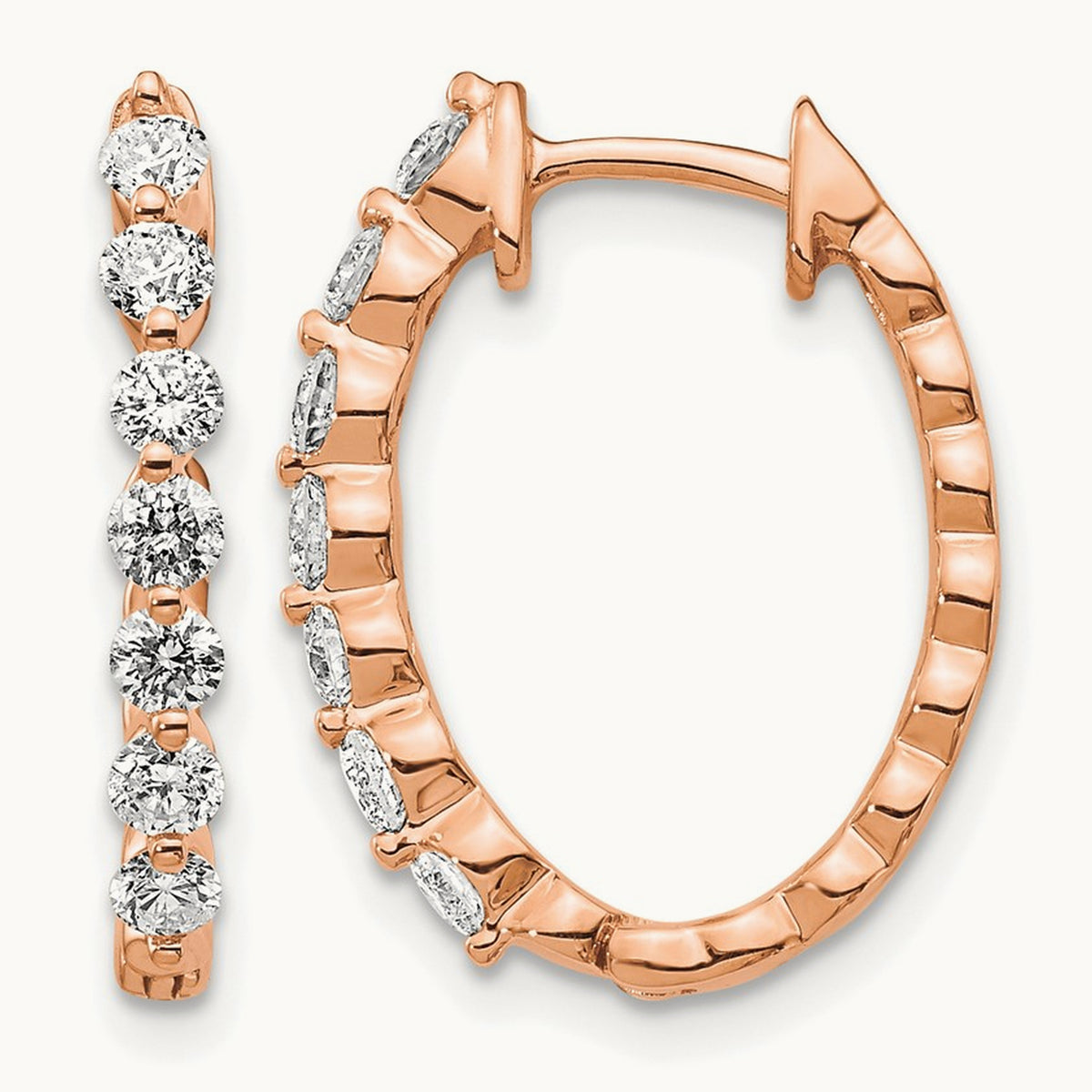 AA Diamond Hinged Hoop Earrings, 14K Rose Gold