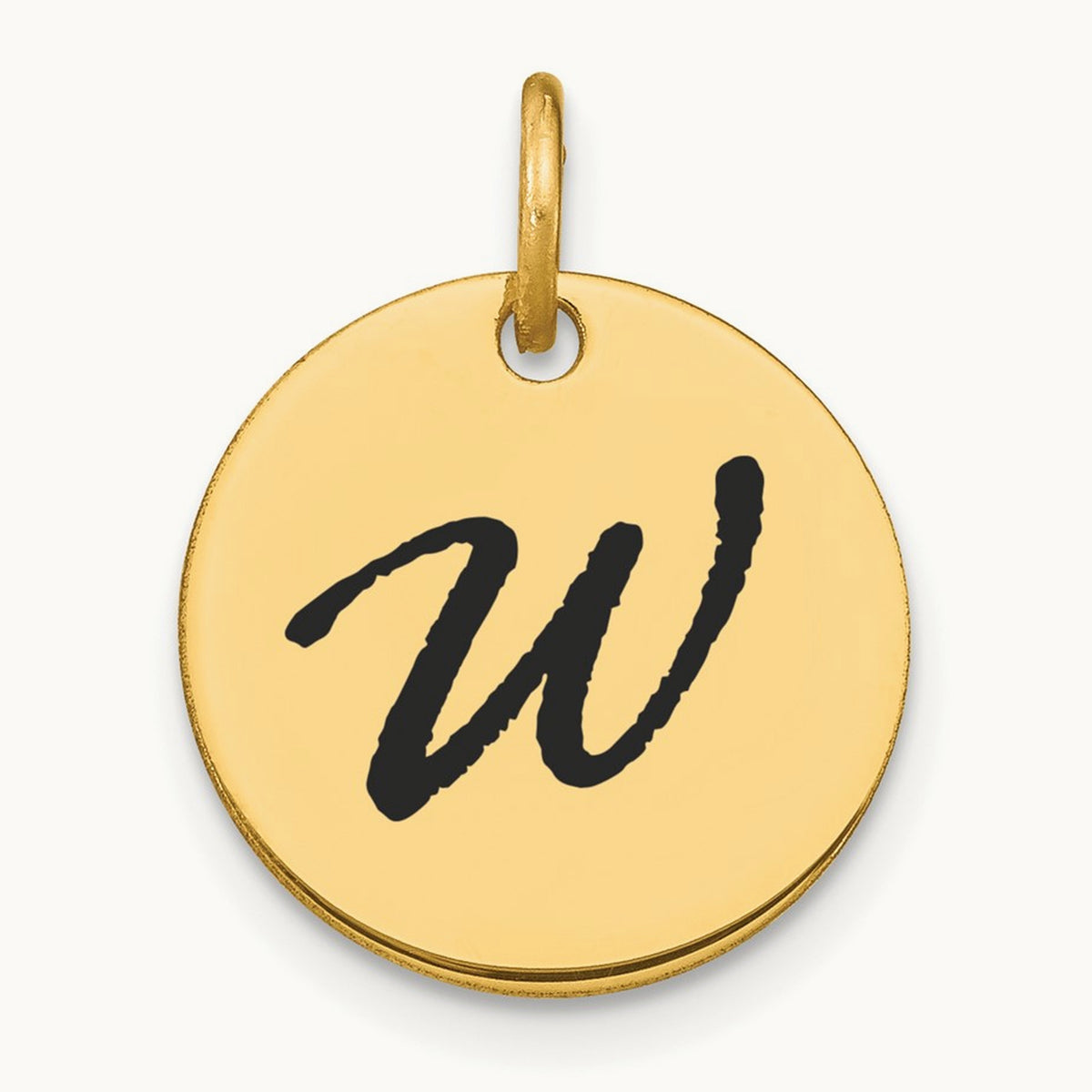 Polished Black Enamel Initial Disk Charm — 14K Yellow Gold, W
