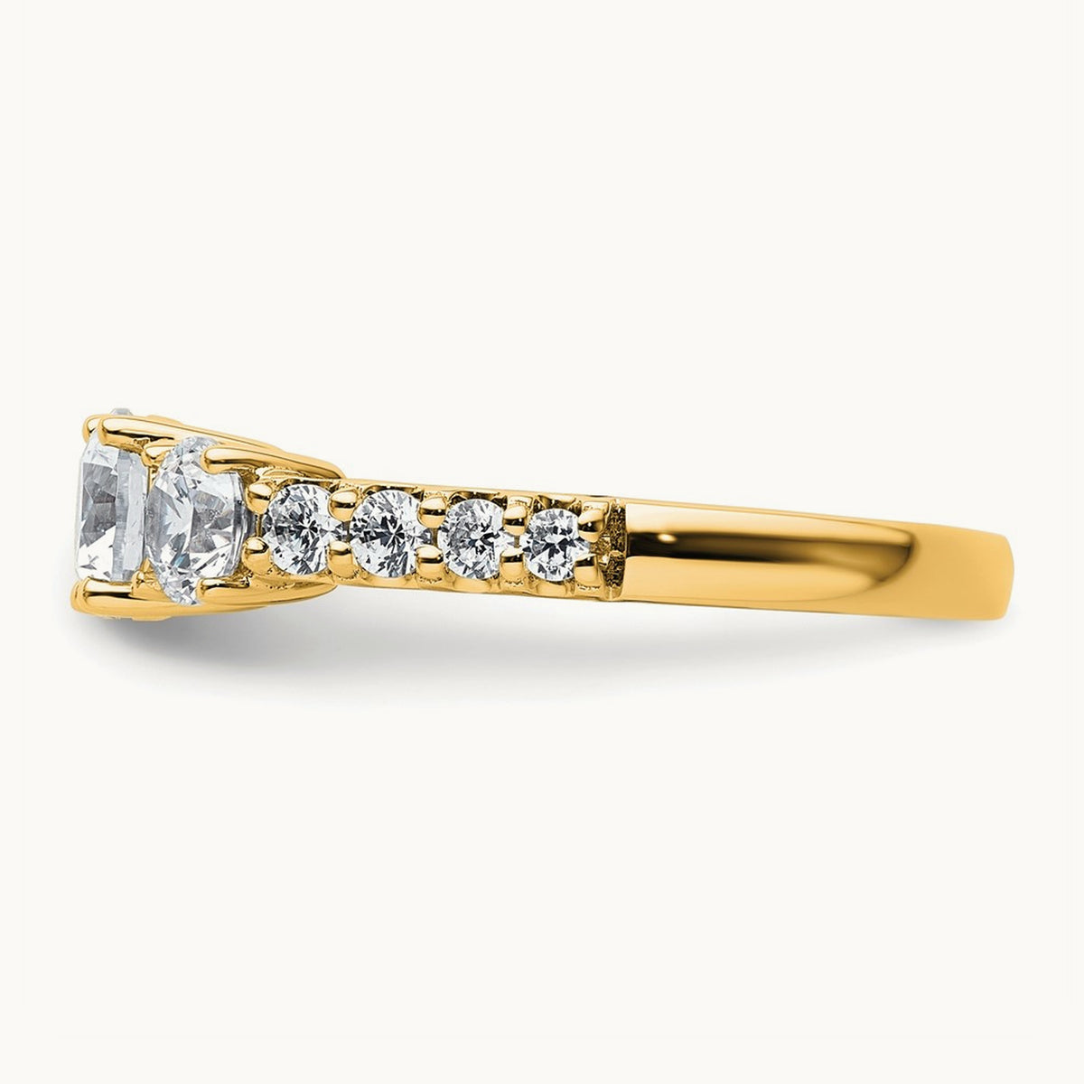 Round Semi-Mount 3 Stone Engagement Ring, 0.75-1.50 ct tw Lab-Grown Diamond — 1 1/2 ct · VS (Best), 14K Yellow Gold, 7
