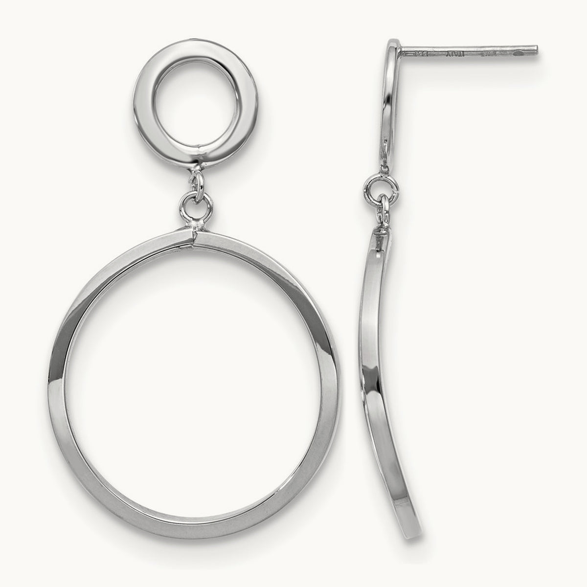 Plating Polished Round Post Dangle Earrings, 10K with White Rhodium — Leslie's