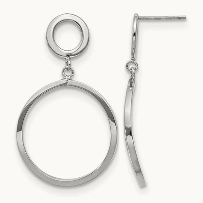 Plating Polished Round Post Dangle Earrings, 10K with White Rhodium — Leslie's