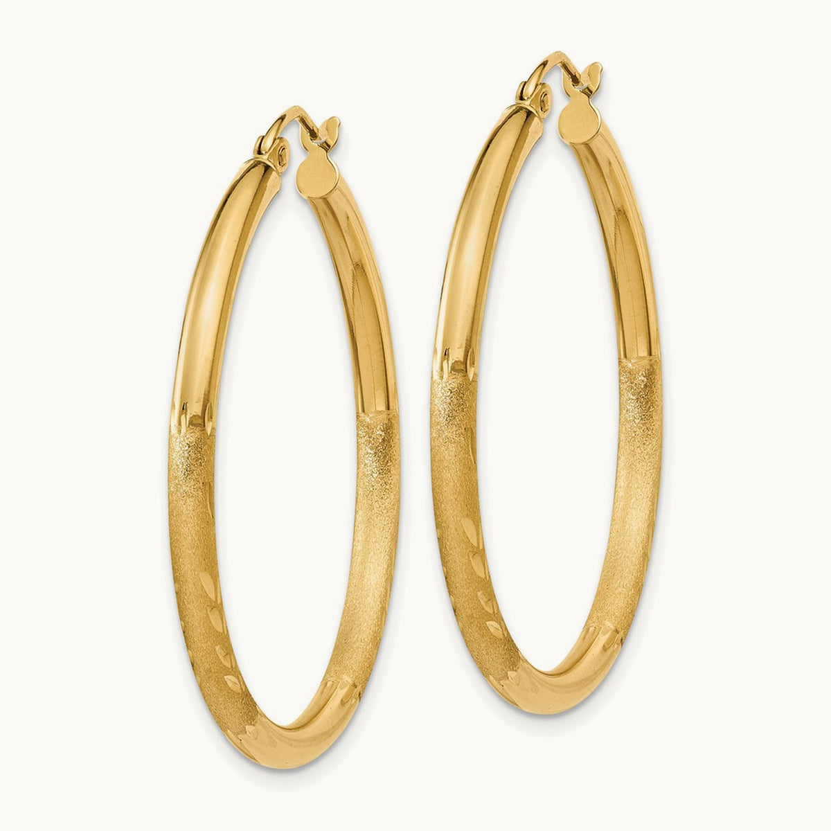 Satin & Diamond-cut Round Hoop Earrings, 2.5mm, 14K