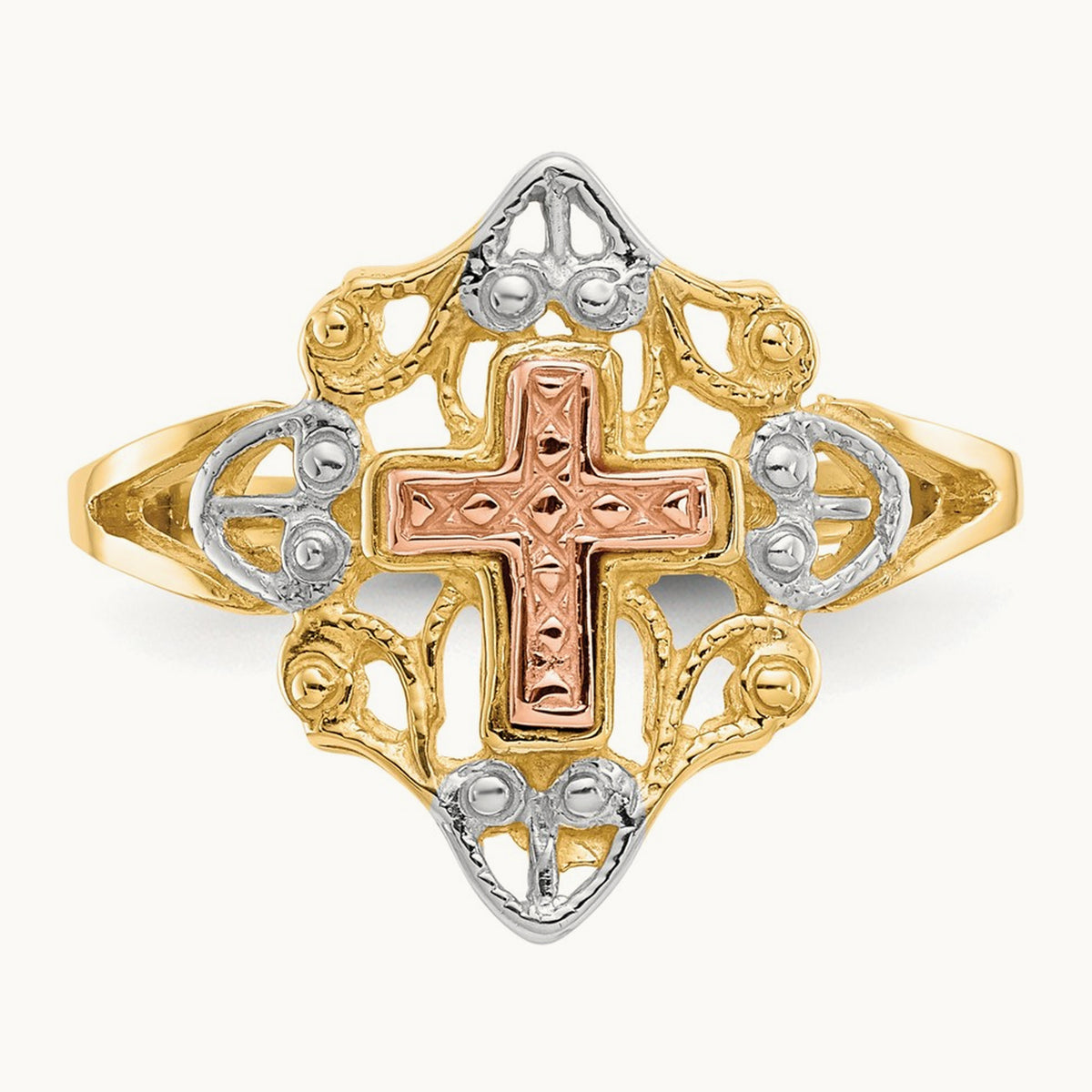 w/White Rhodium Cross Ring, 14K Two-tone