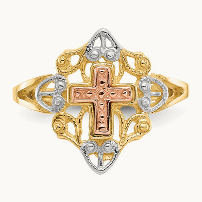 w/White Rhodium Cross Ring, 14K Two-tone