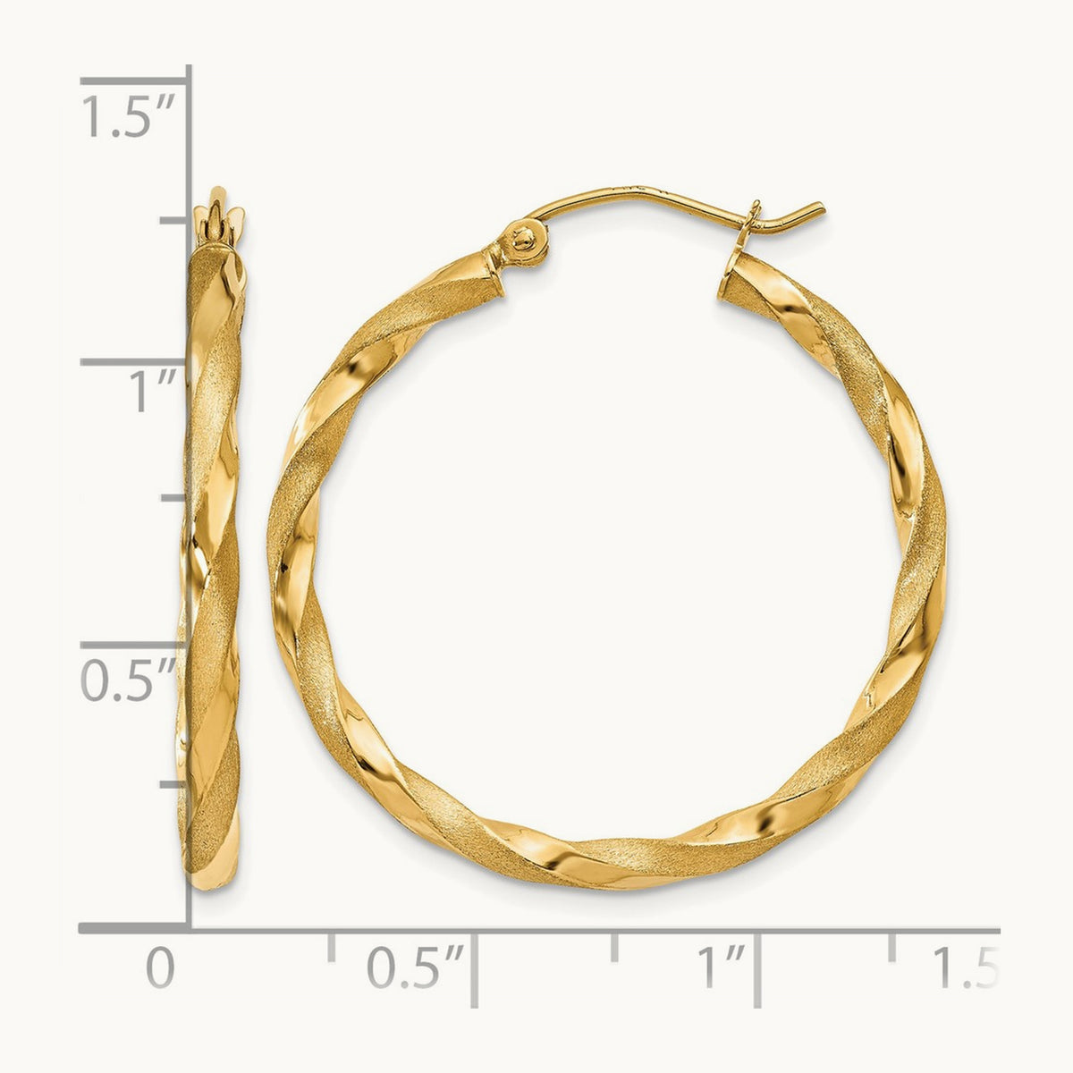 Polished & Satin Twisted Hoop Earrings — 14K Yellow Gold