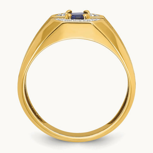 IBGoodman Men's Cr.Sapphire and Diamond Satin Complete Ring, 14K