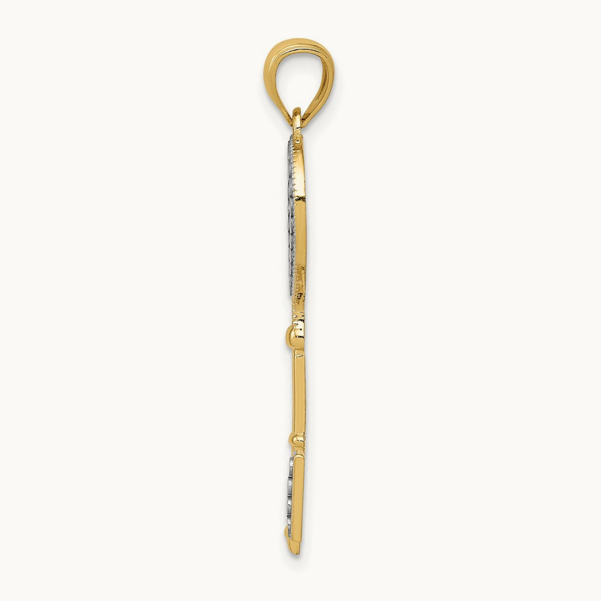 Polished Heart Key Charm with white rhodium — 32mm