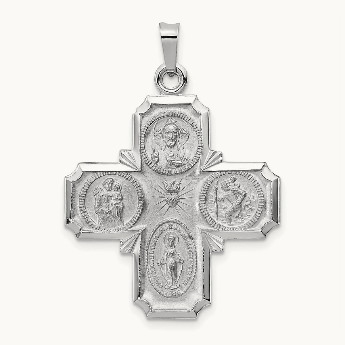 Four-Way Medal Pendant — 14K White Gold, 35.75mm