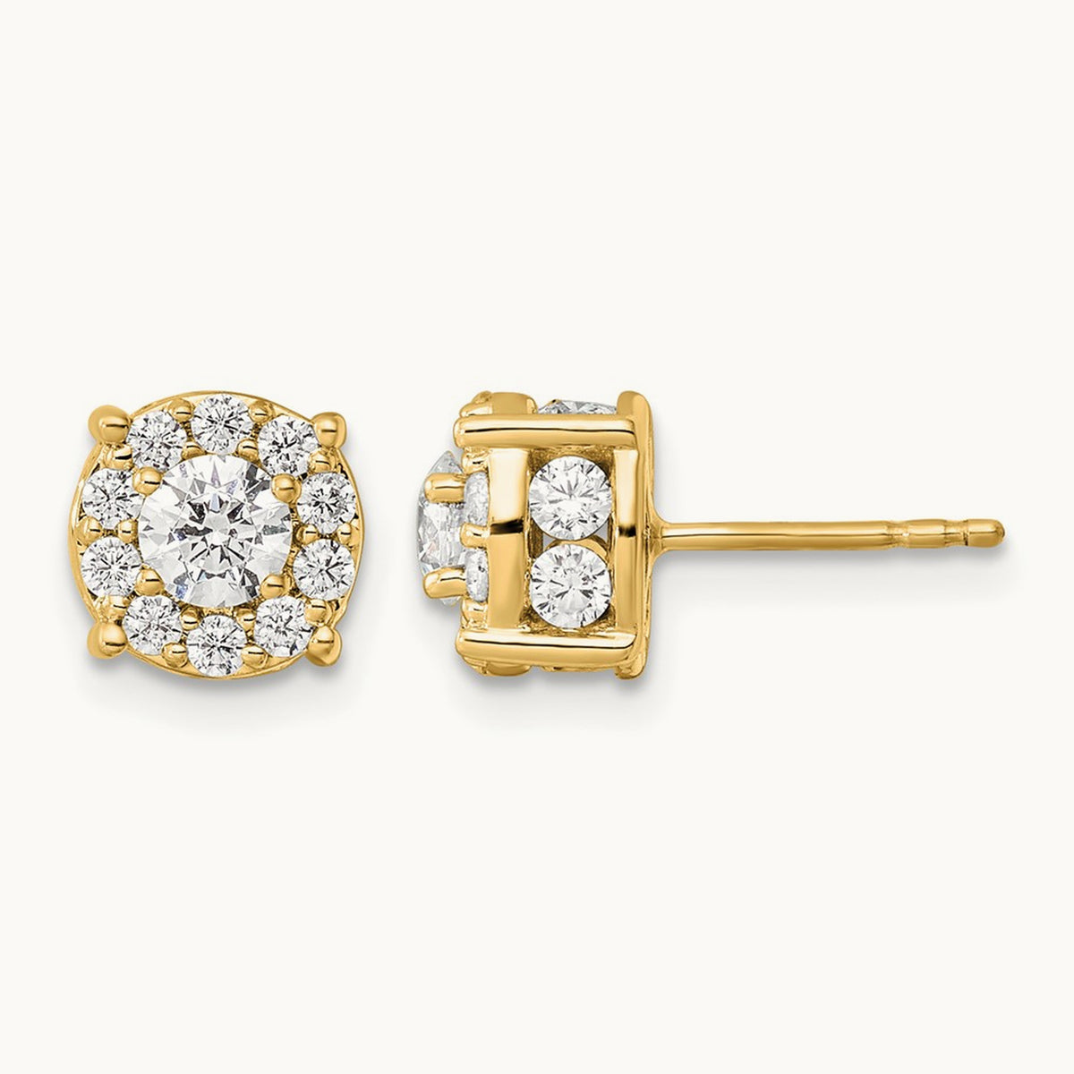 Round Halo Post Earrings, 1.00-2.00 ct tw Lab-Grown Diamond — 1 1/2 ct