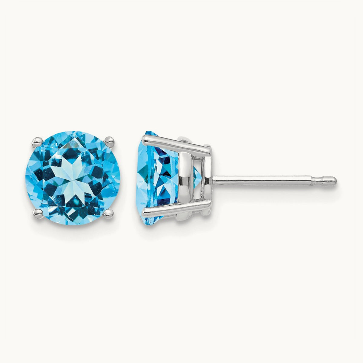 Blue Topaz Earrings, 7mm, 14K White Gold
