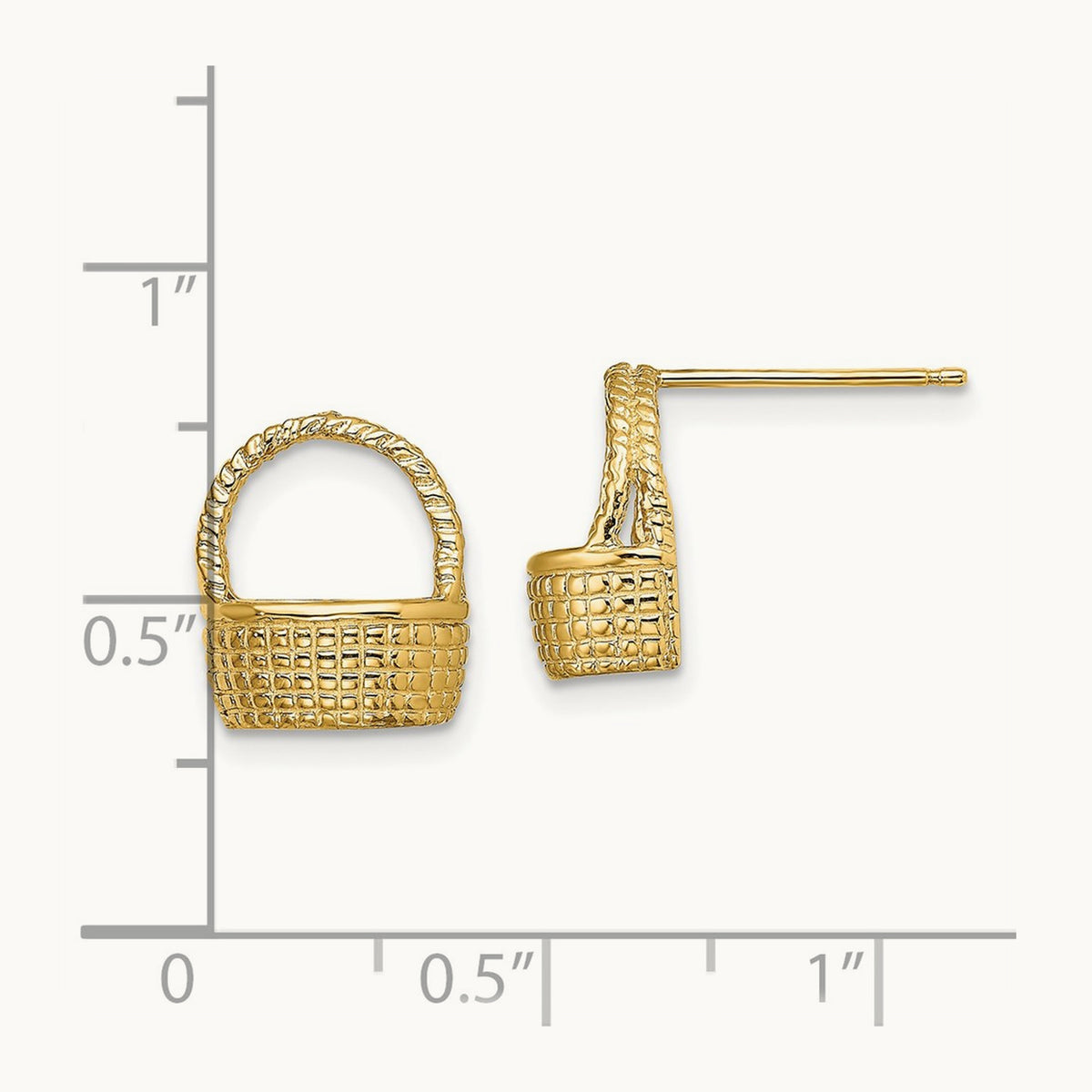Basket Flat Back Post Earrings, 14K