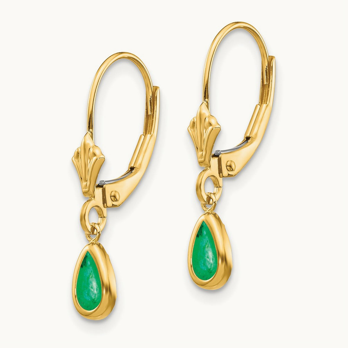 6x4mm Emerald/May Earrings — 14K Yellow Gold