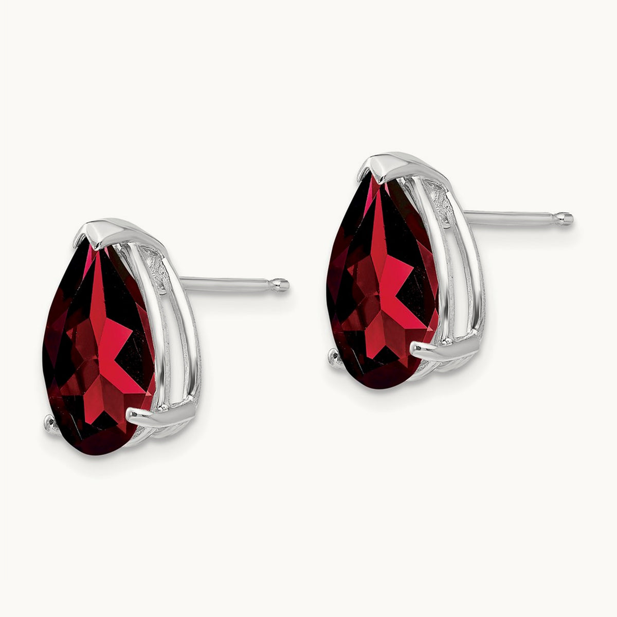 Garnet Pear Stud Earrings, 14K White Gold