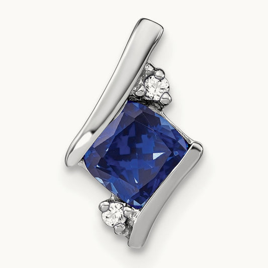Cushion Cr. Sapphire and Diamond Chain Slide, 14K White Gold