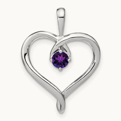 Amethyst Heart Pendant, 14K White Gold