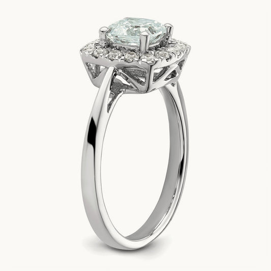 March Birthstone Aquamarine Halo Ring, 0.25 ct tw Lab-Grown Diamond