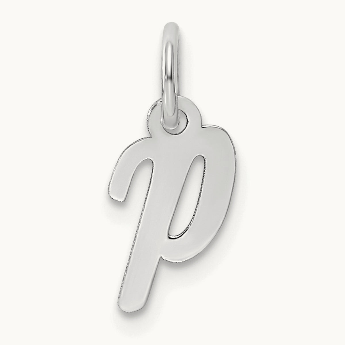 Small Script Letter P Initial Charm, 14K White Gold