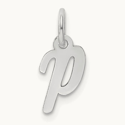 Small Script Letter P Initial Charm, 14K White Gold