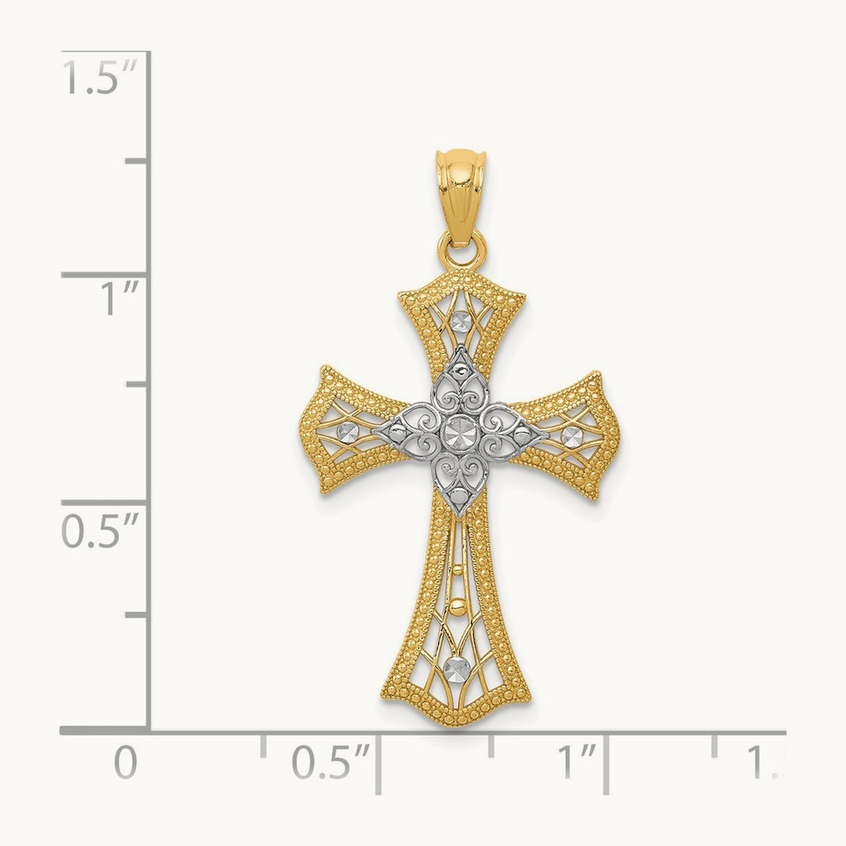 w/Rhodium Diamond-Cut Cross Pendant, 14K