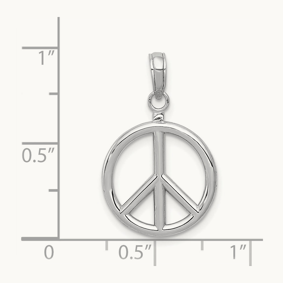 3D Polished Peace Sign Charm — 14K White Gold