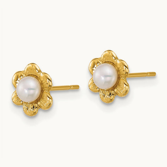 Madi K 3- Button Freshwater Cultured Pearl Flower Earrings, 4mm, 14K