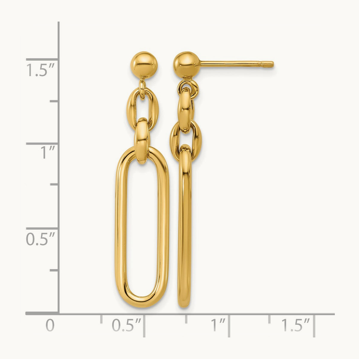 Polished Fancy Elongated Oval Link Post Dangle Earrings, 14K — Leslie's