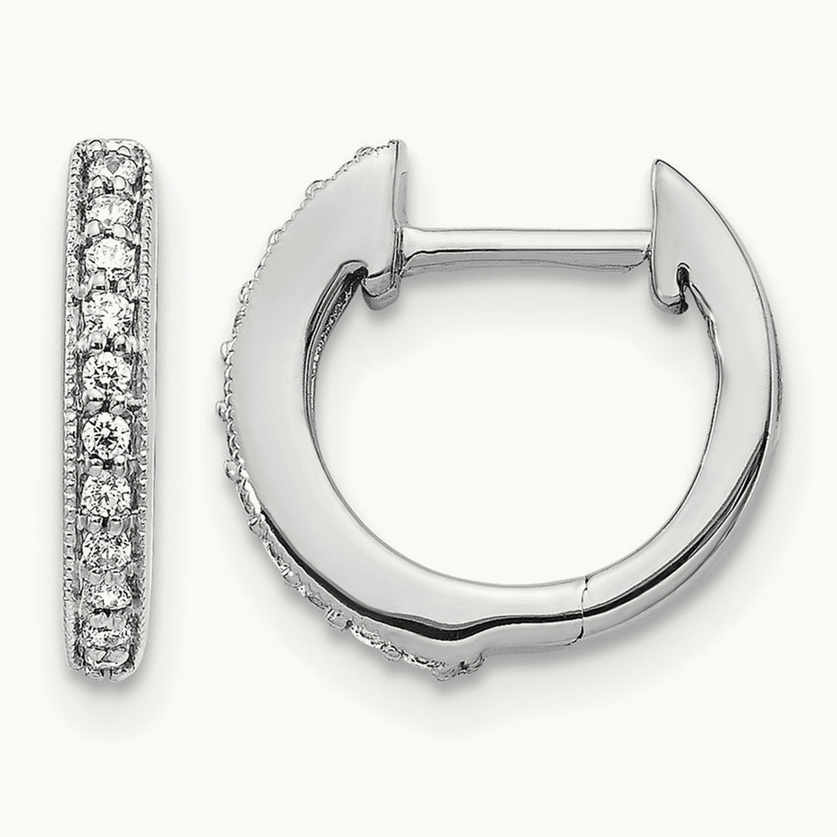 Diamond Hinged Hoop Earrings — 14K White Gold
